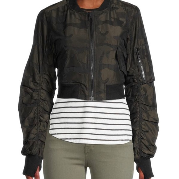 blanc noir Jackets & Blazers - BLANC NOIR Cropped Bombardier Camouflage Jacket